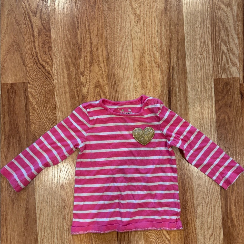 Jumping beans Striped Kids play Shirt with Gold Heart Valentine’s Day